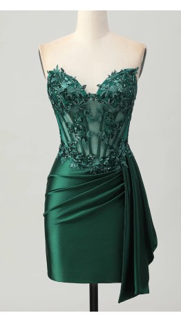 Dark Green Side Draped Bodycon Corset Short Prom Dresses KSP681