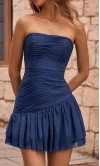 Beaded Strapless Pleated Short Blue Graduation Dress with Drop Waist KSP680