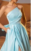 Light Blue Asymmetric Strapless Prom Ball Gowns with Pockets KSP687