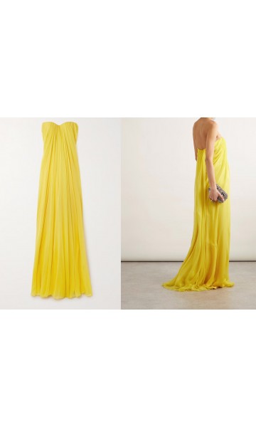 Draped Strapless Empire Long Yellow Prom Dresses