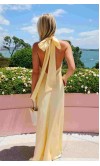 Blush Pink Satin Maxi Bridesmaid Dress with Bowknot Halter Neck KSP676