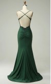 Shimmering Green Strappy Trumpet Ruched Prom Dresses  KSP646