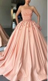 Straight Neck Floral Peach Princess Prom Gowns with Bowknot KSP642