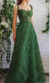 Retro Appliqued Corset Green Lace Prom Dresses with Straps KSP631