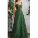 Retro Appliqued Corset Green Lace Prom Dresses with Straps KSP631
