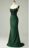 Shimmering Green Strappy Trumpet Ruched Prom Dresses  KSP646