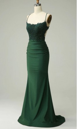 Shimmering Green Strappy Trumpet Ruched Prom Dresses  KSP646