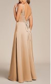 Elegant champagne gold satin bridesmaid dress with lace details and a customizable multi-way back HPBD710