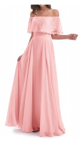 Off the Shoulder Long Pink Bridesmaid Dresses KSP647