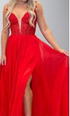 Plunging Sheer Lace Bodice Yellow Straps Prom Dresses KSP630