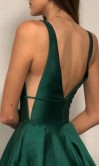 Cinched Emerald Green Satin Prom Gowns with Pocket KSP667