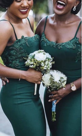 Emerald Green Spaghetti Strap Mermaid Bridesmaid Dress KSP672