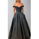 Black Off Shoulder Satin Prom Dresses with Pockets KSP670
