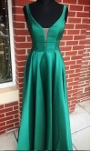 Cinched Emerald Green Satin Prom Gowns with Pocket KSP667
