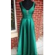Cinched Emerald Green Satin Prom Gowns with Pocket KSP667
