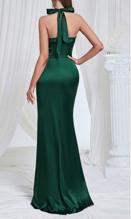 Dark Green Halter Sheath Bridesmaid Dress with Ruched Bodice KSP674