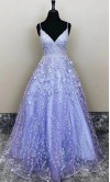 Light Purple Appliqued Sheer Corset Long Prom Gowns KSP667