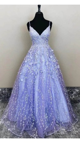 Light Purple Appliqued Sheer Corset Long Prom Gowns KSP6672