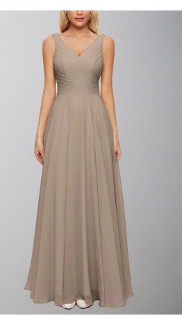 Taupe Brown Ruched Long Bridesmaid Dresses with Straps KSP658