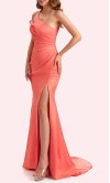 Asymmetric Coral Mermaid Formal Bridesmaid Dresses with Slit KSP661