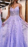 Light Purple Appliqued Sheer Corset Long Prom Gowns KSP667