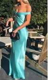 Off Shoulder Satin Floor Length Sheath Prom Dress Formal Party Dress KSP671
