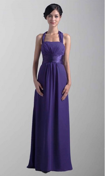 Elegant Purple Halter Long Bridesmaid Dresses KSP382