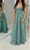 Sweetheart A-line Lace Embellished Long Slit Prom Dress with Sheer Corset KSP696