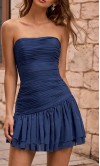 Beaded Strapless Pleated Short Blue Graduation Dress with Drop Waist KSP680