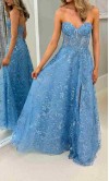 Sweetheart A-line Lace Embellished Long Slit Prom Dress with Sheer Corset KSP696