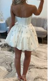 Strapless Crystaled  White Corset Mini Prom Dress with Puffy Skirt KSP691