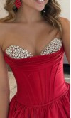 Princess Red Prom Gown Sweetheart Neckline Corset Bodice KSP682