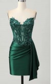 Dark Green Side Draped Bodycon Corset Short Prom Dresses KSP681