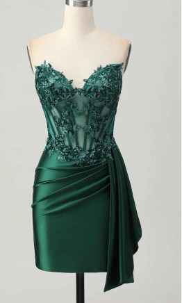 Dark Green Side Draped Bodycon Corset Short Prom Dresses KSP681