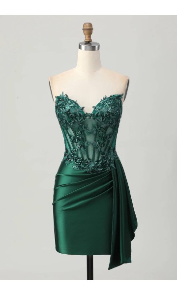 Dark Green Side Draped Bodycon Corset Short Prom Dresses KSP681