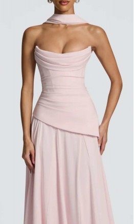 Strapless Long Blush Pink Drop Waist Prom Dress Corset UK KSP679