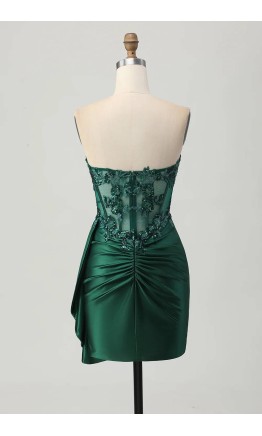 Dark Green Side Draped Bodycon Corset Short Prom Dresses KSP681