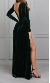Emerald Green Velvet Drapped Long Sleeves Bridesmaid Dress with Slit KSP685