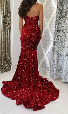 Sequined Red Bustier Mermaid Prom Dress UK Sweetheart KSP689