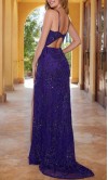 Sparkly Sequined Plunging Indigo Prom Dress with Cutout Back KSP678