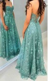 Sweetheart A-line Lace Embellished Long Slit Prom Dress with Sheer Corset KSP696