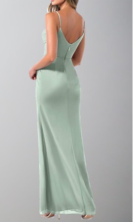 Sage Green Pleated Chiffon Maxi Bridesmaid Dress wit Straps KSP684