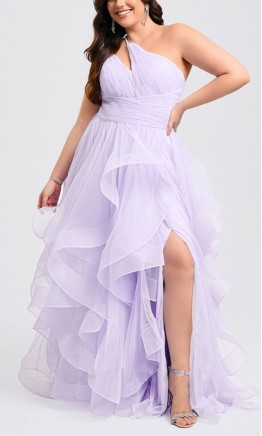 Lilac One Shoulder Keyhole Layered Tulle Prom Dress KSP677