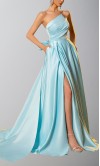 Light Blue Asymmetric Strapless Prom Ball Gowns with Pockets KSP687
