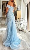 Light Blue Off the Shoulder Appliqued Mermaid Prom Dress Slit KSP688