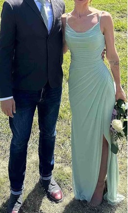 Sage Green Pleated Chiffon Maxi Bridesmaid Dress with Spaghetti Straps KSP684