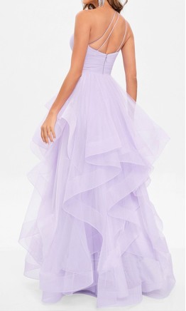 Lilac One Shoulder Keyhole Layered Tulle Prom Dress KSP677