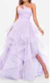 Lilac One Shoulder Keyhole Layered Tulle Prom Dress KSP677