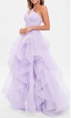 Lilac One Shoulder Keyhole Layered Tulle Prom Dress KSP677