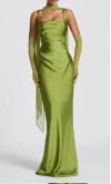 Vintage Olive Green Long Sheath Bridesmaid Dress with Square Neck KSP690